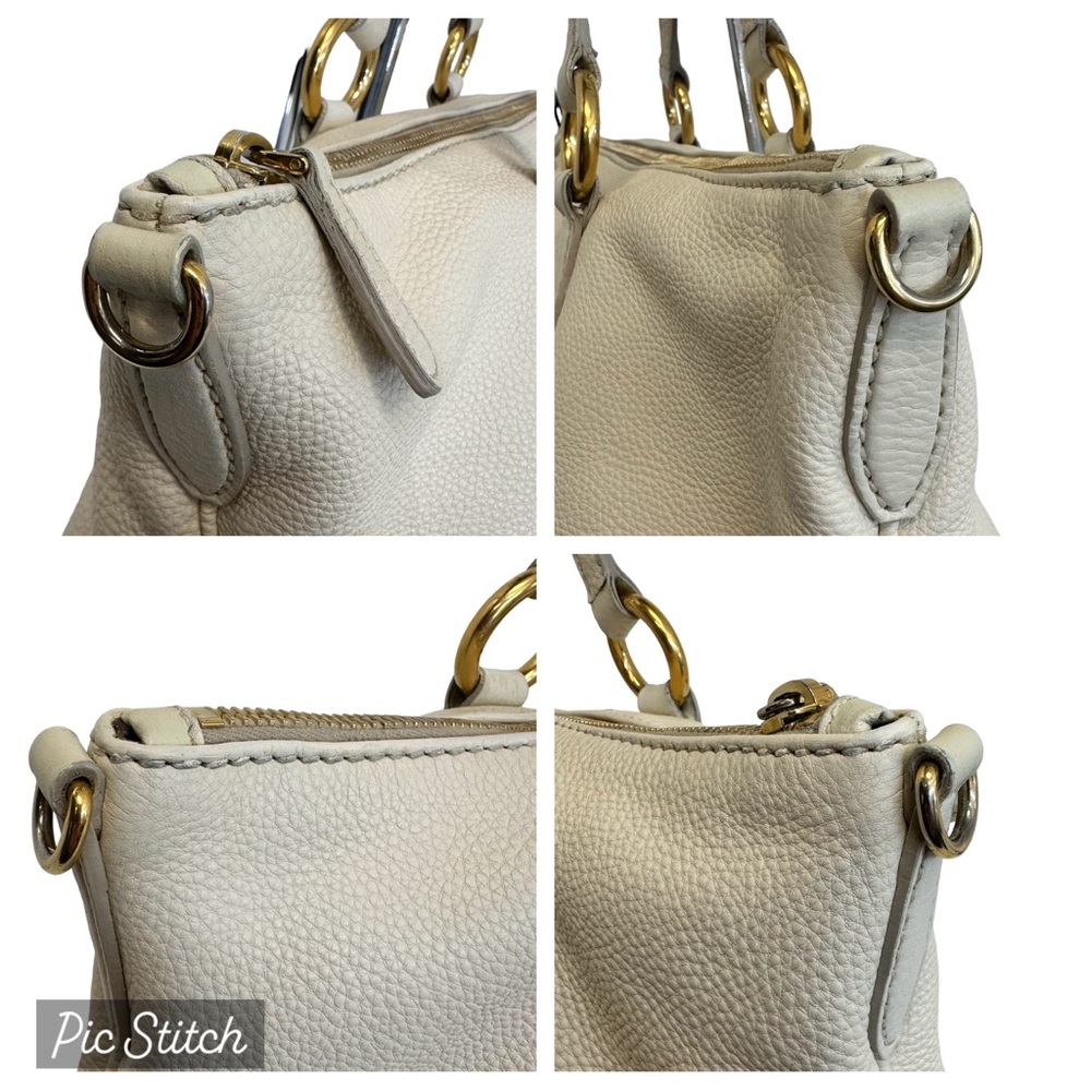 Miu Miu Pebbled Leather Crossbody Shoulder Hand Bag Satchel East West Off White - Picture 12 of 17
